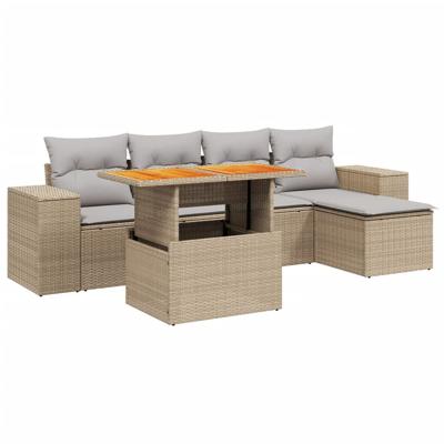 6-delige Loungeset met kussens poly rattan beige