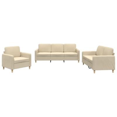 3-delige Loungeset met kussens stof crèmekleurig