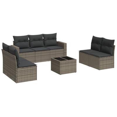 8-delige Loungeset met kussens poly rattan grijs