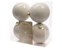 4 Kerstballen plastic glans-mat 100mm wolwit KSD - Ksd - thumbnail