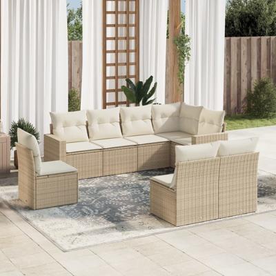 8-delige Loungeset met kussens poly rattan beige - thumbnail