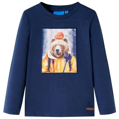 Kindershirt met lange mouwen berenprint 92 gemleerd marineblauw