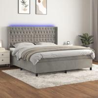Boxspring met matras en LED fluweel lichtgrijs 180x200 cm - thumbnail