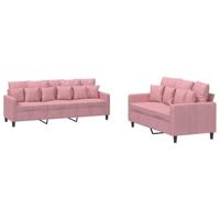 2-delige Loungeset met kussens fluweel roze - thumbnail