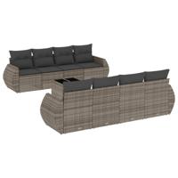 9-delige Loungeset met kussens poly rattan grijs - thumbnail