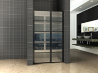 Horizon nisdeur met vast deel en raster 1300 x 2000 x 8mm nano helder glas/mat zwart - thumbnail
