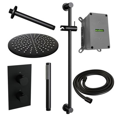 Black Edition thermostatische inbouw regendouche 3-weg omstelling SET 42 (30 cm douchekop, plafondarm, staaf handdouche)
