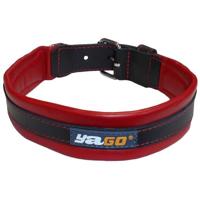 YAGO Zwart en rood lederen halsband Zacht en verstelbaar voor grote hond, maat L 43-52 cm - thumbnail