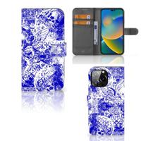 Telefoonhoesje met Naam iPhone 14 Pro Max Angel Skull Blauw - thumbnail