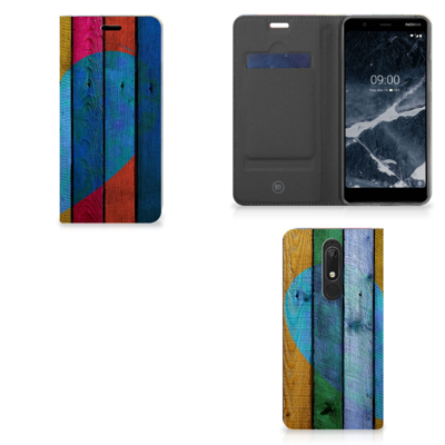 Nokia 5.1 (2018) Book | Wallet Case | Wood Heart - Cadeau voor je Vriend Nokia 5.1 (2018) Book | Wallet Case | Wood Heart - Cadeau voor je Vriend