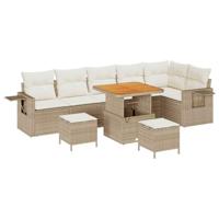 Tuinbankenset met kussen 11 pcs Beige en Crème poly rattan - thumbnail