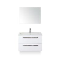 Seville Badmeubelset 80 cm - Wit Hoogglans - Keramische Wastafel Wit Djazz - met Spiegel - thumbnail