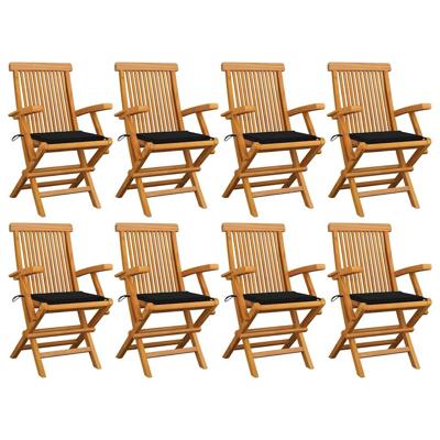 Tuinstoelen 8 st met zwarte kussens massief teakhout