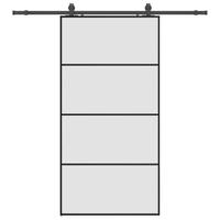 Schuifdeur met beslagset 102,5x205 cm ESG glas zwart - thumbnail