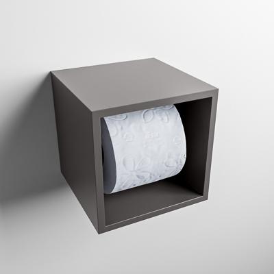 MONDIAZ Easy Toiletrolhouder CUBE 160 solid surface 16x16cm kleur Dark grey. Geschikt voor op en inbouw.