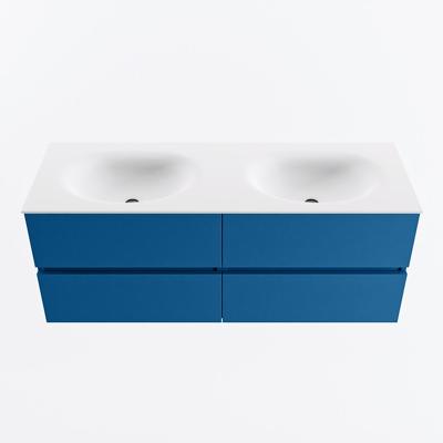 MONDIAZ VICA 130cm badmeubel onderkast Jeans 4 lades. Wastafel MOON dubbel 2 kraangaten, kleur Talc.