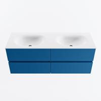 MONDIAZ VICA 130cm badmeubel onderkast Jeans 4 lades. Wastafel MOON dubbel 2 kraangaten, kleur Talc. - thumbnail