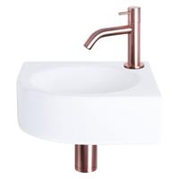 Differnz Cleo fonteinset - 30x30x10cm - Kwartrond - 1 kraangat - Gebogen rose koper kraan - Keramiek Wit 38.401.15 - thumbnail