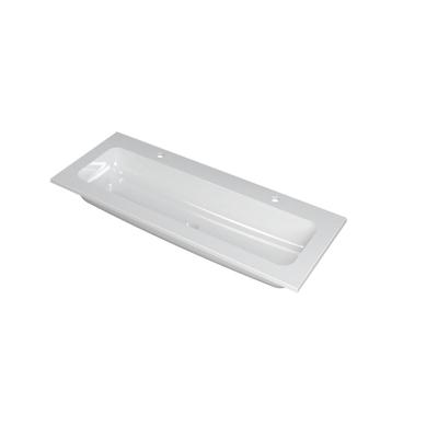 INK Faktor Wastafel Polystone Centraal met 2 Kraangaten - 1200x450x15 mm - Glans Wit