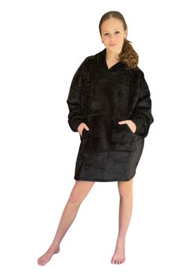 Draagbare deken met capuchon & mouwen - kind - zwart