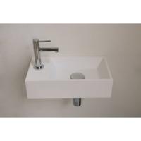 INK Fontein Contra Polystone Rechthoek Inclusief Kraangat Links Mat Wit 40x22x10 cm - thumbnail