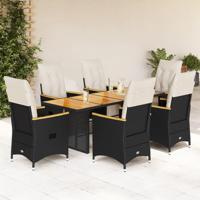 7-delige Bistroset met kussens poly rattan zwart - thumbnail