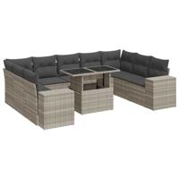 10-delige Loungeset met kussens poly rattan lichtgrijs - thumbnail