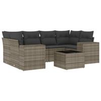 7-delige Loungeset met kussens poly rattan grijs - thumbnail