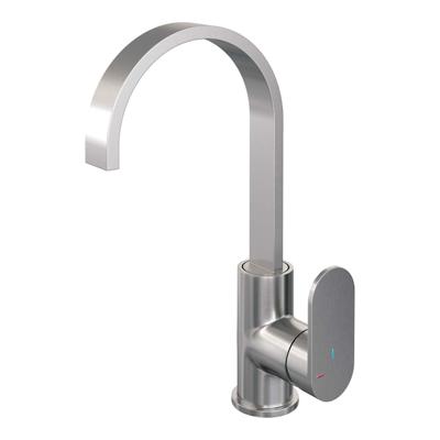 Wastafelmengkraan Brauer Brushed Edition Coldstart Opbouw Hoog Plat Gebogen Platte Hendel Geborsteld RVS PVD Brauer Wastafelmengkraan Brauer Brushed Edition Coldstart Opbouw Hoog Plat Gebogen Platte Hendel Geborsteld RVS PVD Brauer