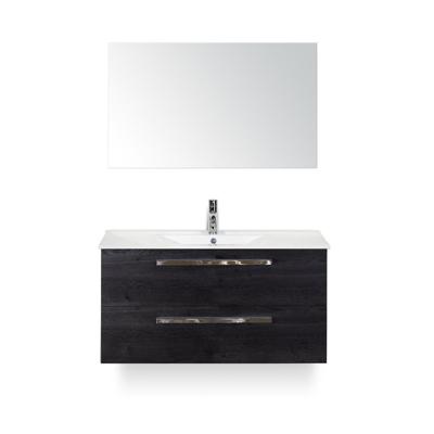 Seville Badmeubelset 100 cm - Black Oak - Keramische Wastafel Wit Enjoy - met Spiegel