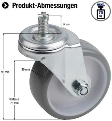 Metafranc Zwenkwiel 75Mm Pu+Schroeven W - WU0802940