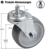 Metafranc Zwenkwiel 75Mm Pu+Schroeven W - WU0802940 - thumbnail