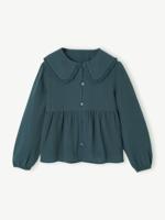 Meisjesblouse van katoenen gaas met kraag met Engels borduurwerk smaragdgroen - thumbnail