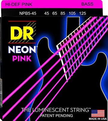 DR Strings NPB5-45 Hi-Def Neon pink 45-125 set 5 snaren voor elektrische basgitaar DR Strings NPB5-45 Hi-Def Neon pink 45-125 set 5 snaren voor elektrische basgitaar