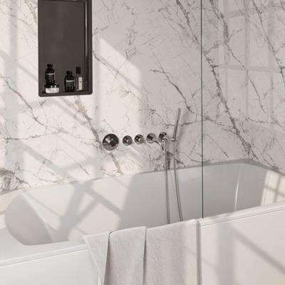 Brauer Stripe thermostatische inbouw badkraan SET 01 met uitloop en staaf handdouche en doucheslang en wandaansluitbocht chroom