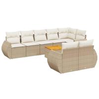 9-delige Loungeset met kussens poly rattan beige - thumbnail
