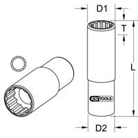 KS TOOLS steckschlüsseleinsatz socket 1/2" 15mm 12-edge long - thumbnail