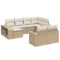 10-delige Loungeset met kussens poly rattan beige - thumbnail