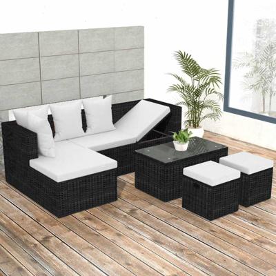 4-delige Loungeset met kussens poly rattan zwart