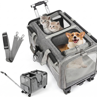 Pecco Reisbench met trolley voor hond en kat - Grijs Pecco Reisbench met trolley voor hond en kat - Grijs