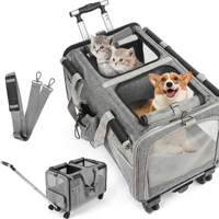 Pecco Reisbench met trolley voor hond en kat - Grijs - thumbnail