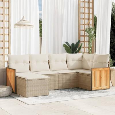 6-delige Loungeset met kussens poly rattan beige - thumbnail