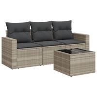 4-delige Loungeset met kussens poly rattan lichtgrijs - thumbnail