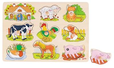 Goki noppenpuzzel boerderijdieren met geluid