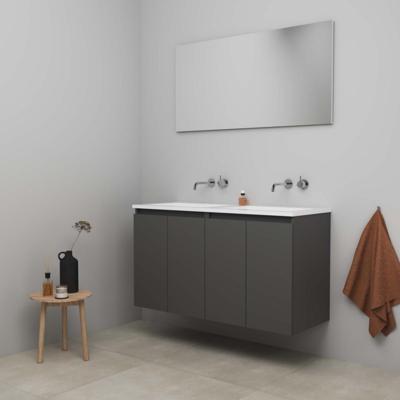 On-Line Badkamermeubelset - 120 cm - Bouwpakket - Greeploos 4 Deuren - Acryl Wastafel - zonder Kraangat - Spiegel - Mat Antraciet