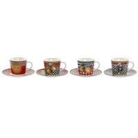 Set van Kopje met Schotel Home ESPRIT Geel Rood Porselein 220 ml 15,6 x 15,6 x 1,7 cm (4 Stuks) - thumbnail