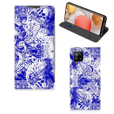 Mobiel BookCase Samsung Galaxy A42 Angel Skull Blauw