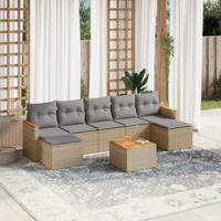 8-delige Loungeset met kussens poly rattan beige - thumbnail