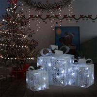 Kerstdecoratie geschenkdozen 3 st binnen/buiten wit - thumbnail