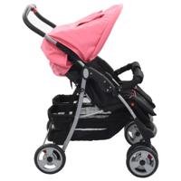 VidaXL Tweelingkinderwagen staal roze en zwart - thumbnail